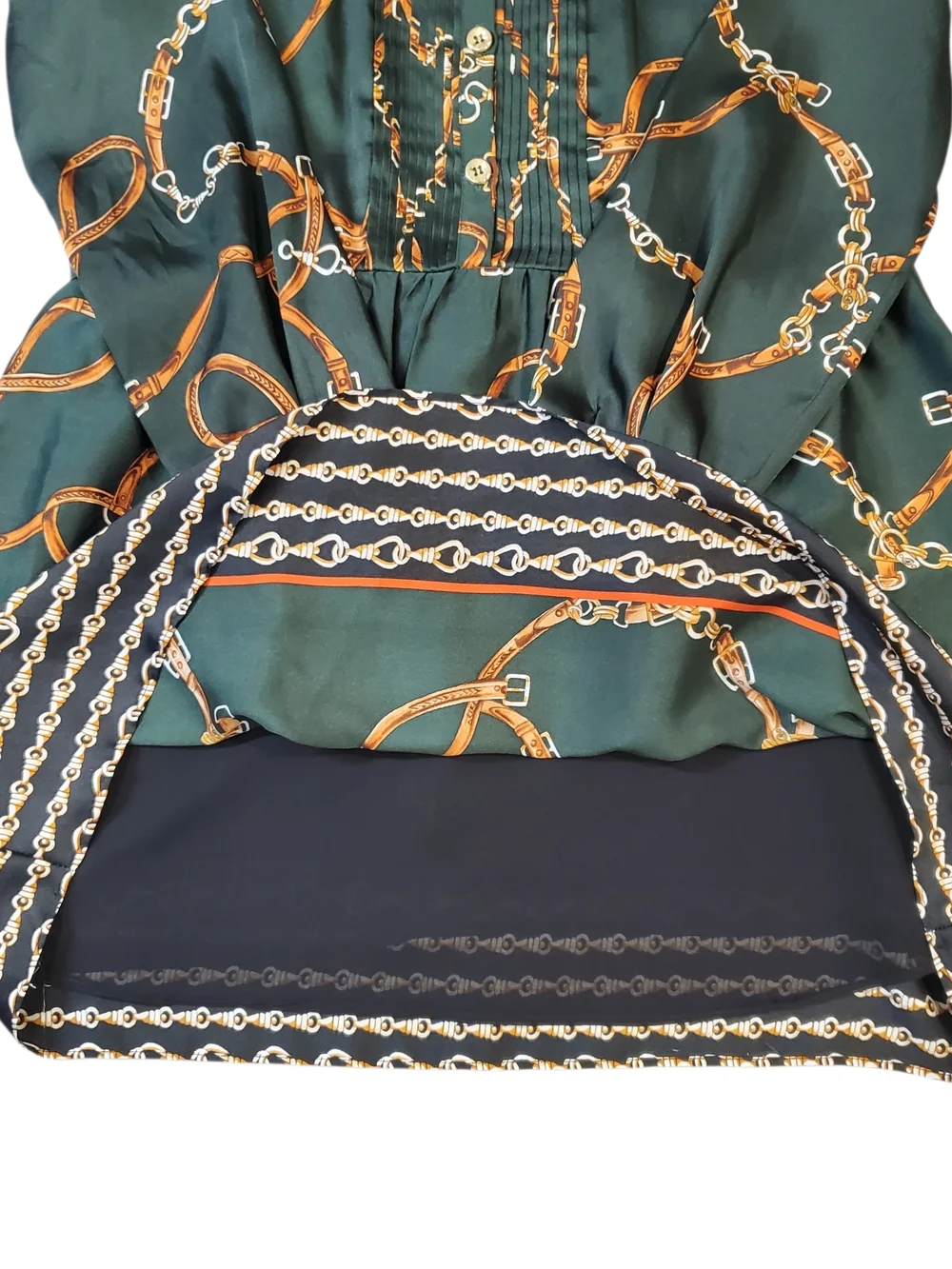 Zara Forest Green Chain-Print Long-Sleeve Dress Size XLarge - Picture 8 of 12